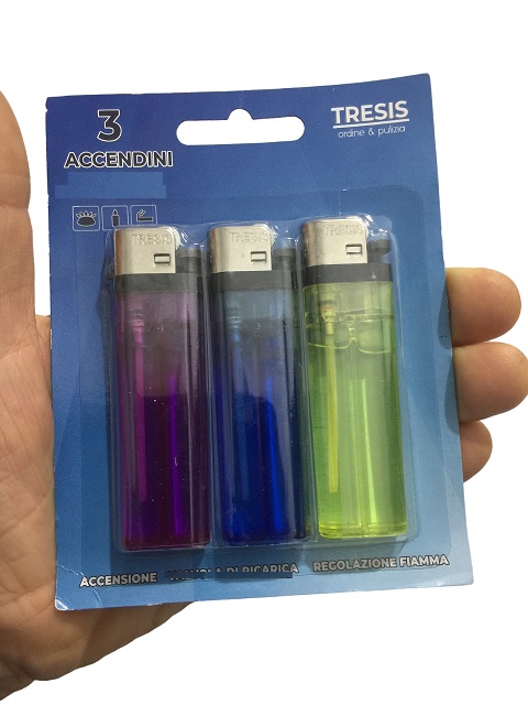Accendino Trasparente Blister da 3Pz TRESIS