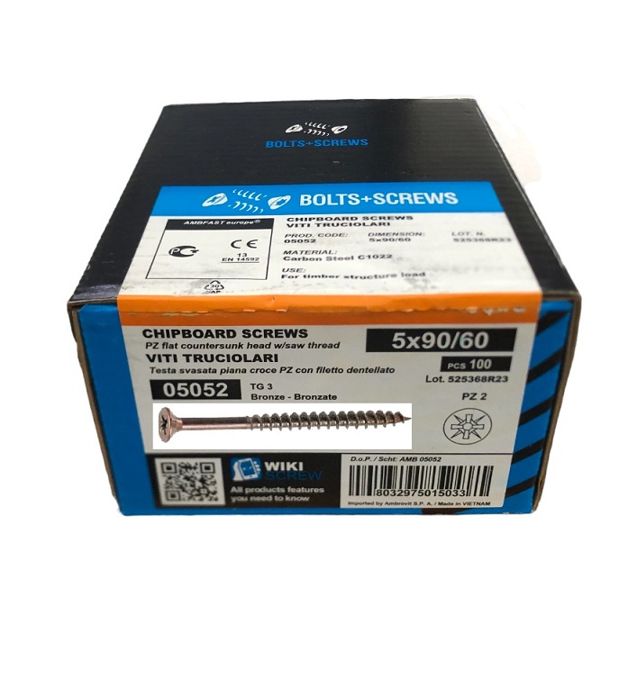 Viti per Legno Bronzati 5x90/80AMBROVIT100PZ